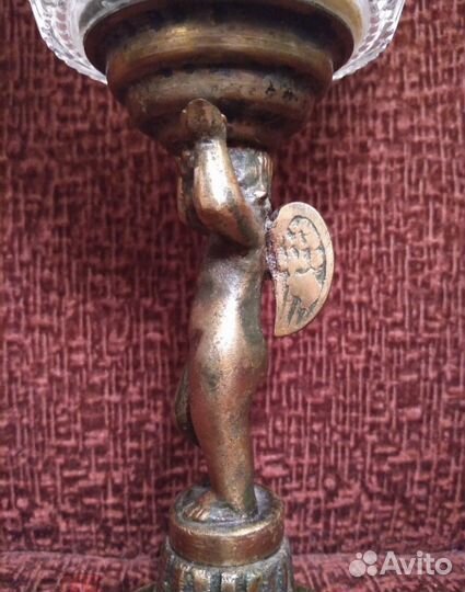 Старинная ваза Богемия Путти бронза/хрусталь