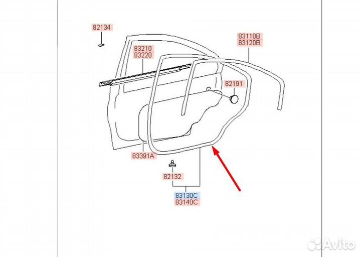 Уплотнение двери задней левой Accent Тагаз