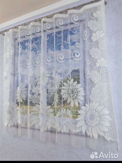 Тюль Герберы, короткая, для кухни, для дома, для д