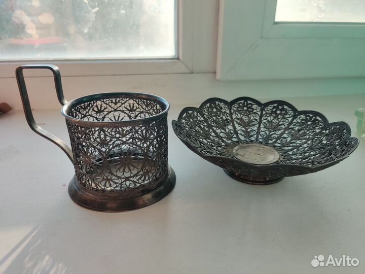 Подстаканник и конфетница Скань СССР