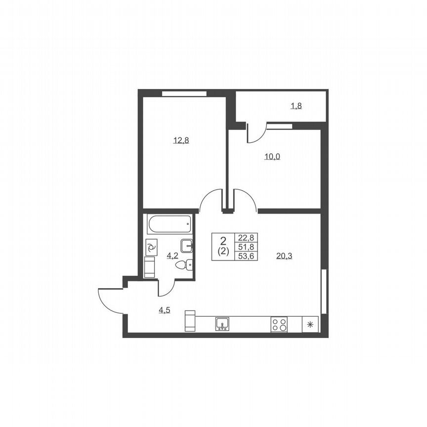 2-к. квартира, 53,6 м², 5/8 эт.