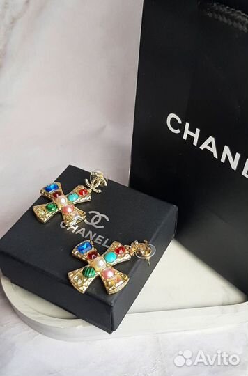 Серьги Chanel крест LUX