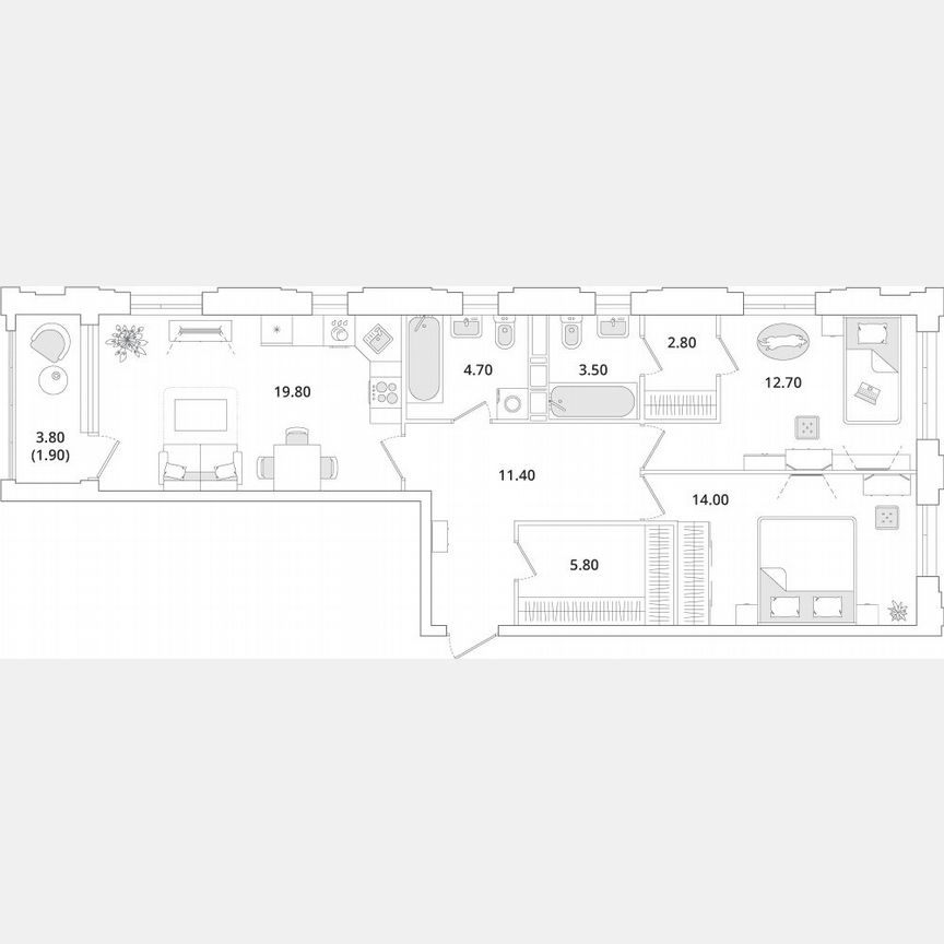 2-к. квартира, 76,4 м², 5/13 эт.