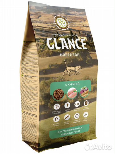 Glance, корм сухой для взрослых стерилизованных ко