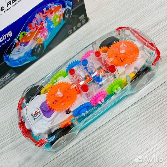 Прозрачная светящаяся машинка с шестеренками музык