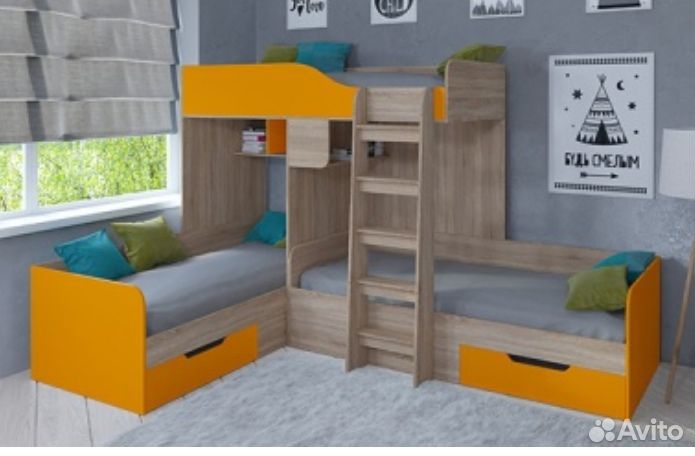 Кровать двухъярусная Трио Молочный/Розовый