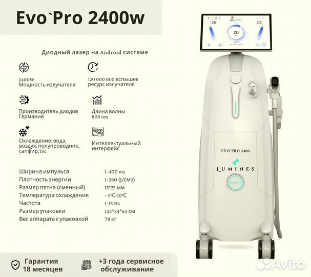 Диодный лазер для эпиляции люминес Evo-Pro 2400