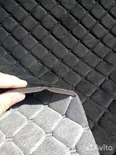 Алькантара стёганая (ромб) на поролоне 5мм чёрная