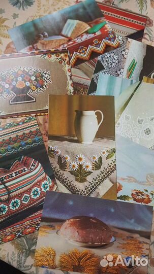 Винтажные открытки с вышивкой,цветами.Цена за два