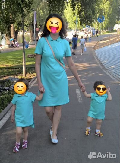 Платья family look. Женское 46L, детские 92 и 104