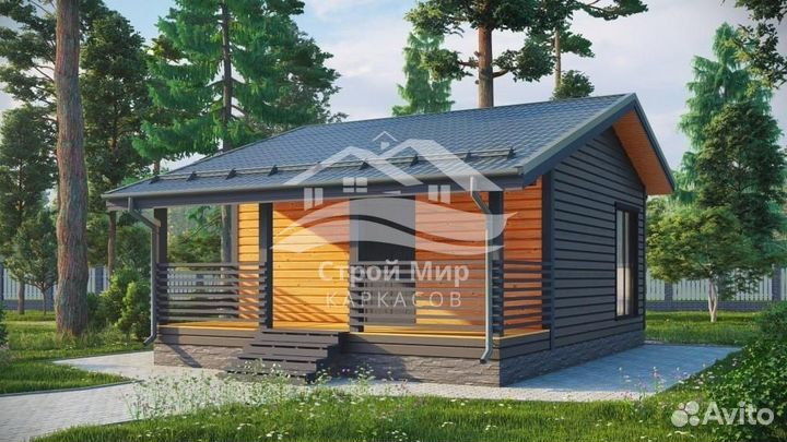 Каркасный дом 6х8м с террасой