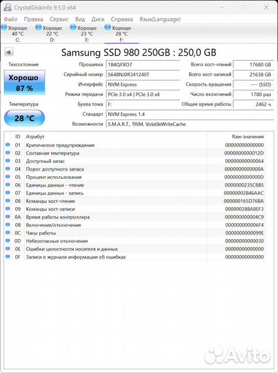 SSD Samsung 980 250gb nvme m.2