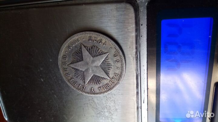 Монета республика куба(остров) 1915 год.серебро