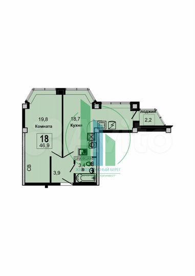 1-к. квартира, 46,9 м², 7/8 эт.