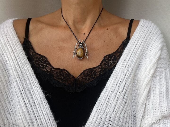 Брошь кулон подвеска натуральный тигровый глаз