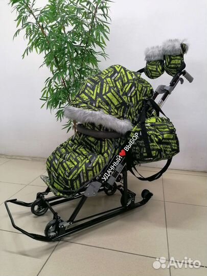 Новые санки-коляска Ника 7-8sк Sport (лимонный)