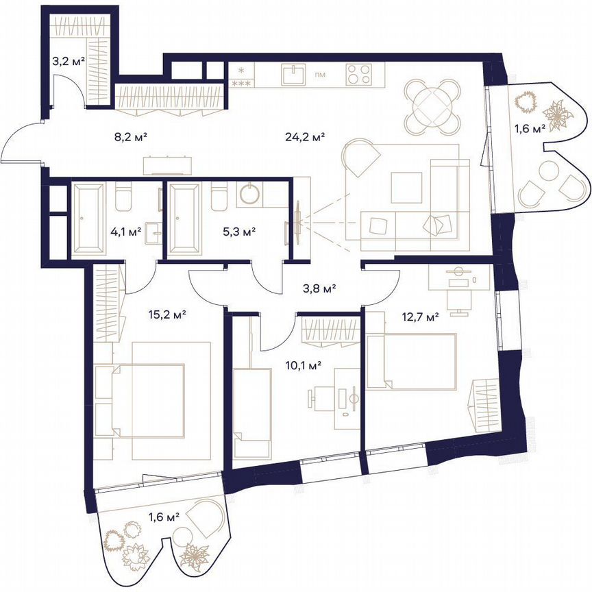 3-к. квартира, 90 м², 18/24 эт.