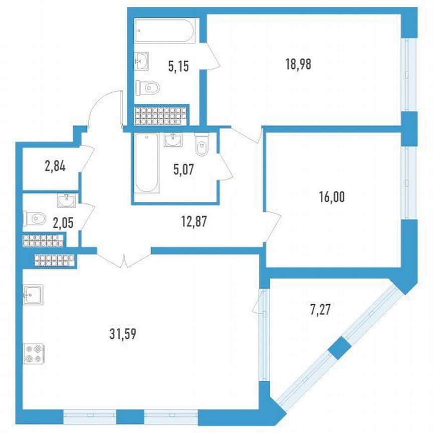 2-к. квартира, 98 м², 16/23 эт.