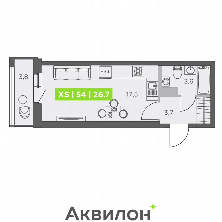 Квартира-студия, 26,7 м², 6/13 эт.