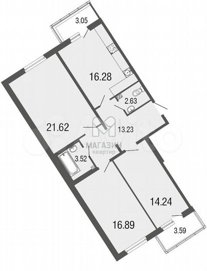 3-к. квартира, 90,4 м², 1/4 эт.