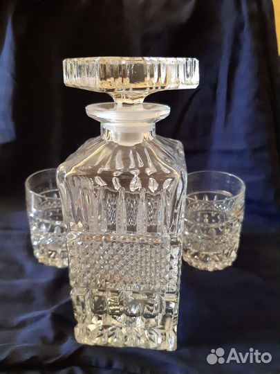 Графин- штоф и 2 стакана. Богемский хрусталь