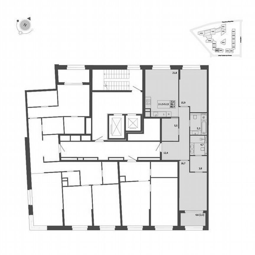 2-к. квартира, 88,4 м², 8/9 эт.