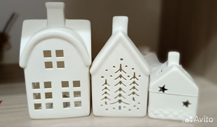 Домики светильники новогодние из фарфора