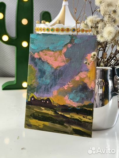 Картина пейзаж маслом миниатюра эскиз