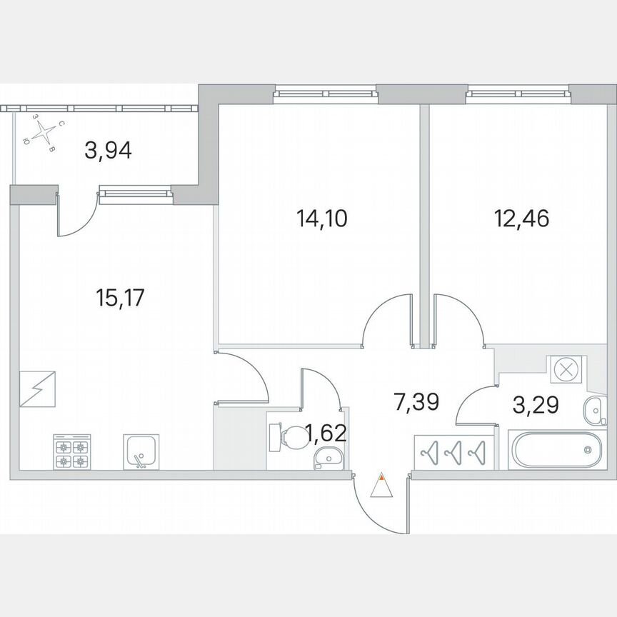 2-к. квартира, 56 м², 3/5 эт.