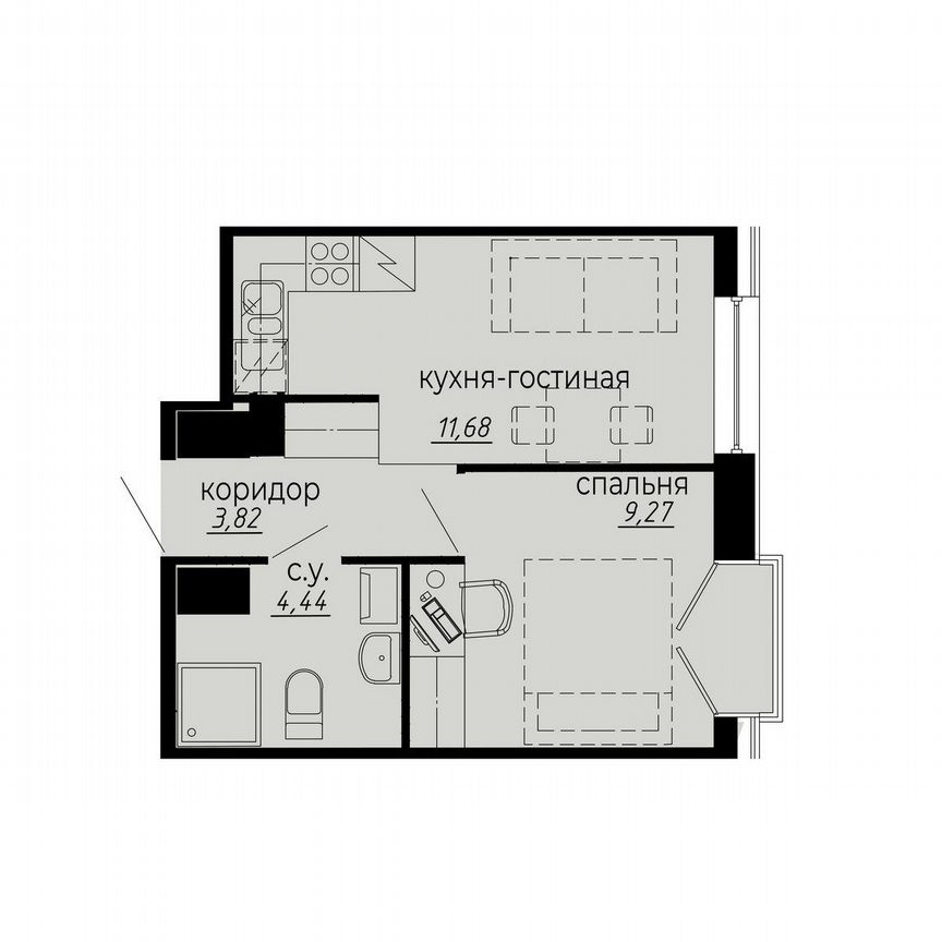 1-к. апартаменты, 29,2 м², 10/10 эт.