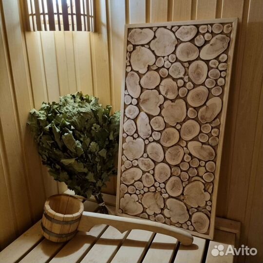 Панно из спилов можевельника для бани