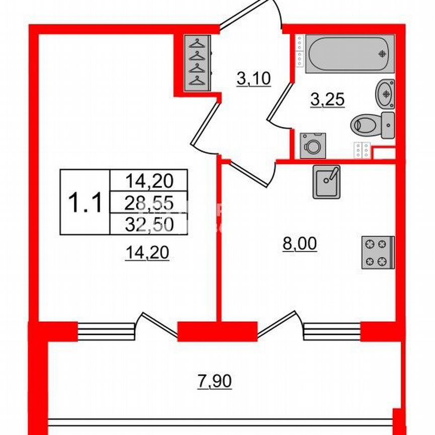 1-к. квартира, 29 м², 3/4 эт.