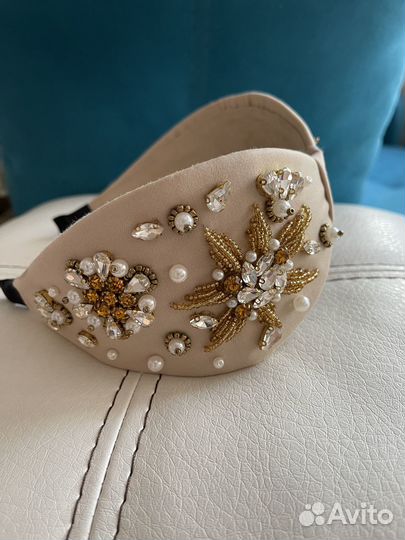 Ободок из стекляруса, камней и страз Ручная Работа