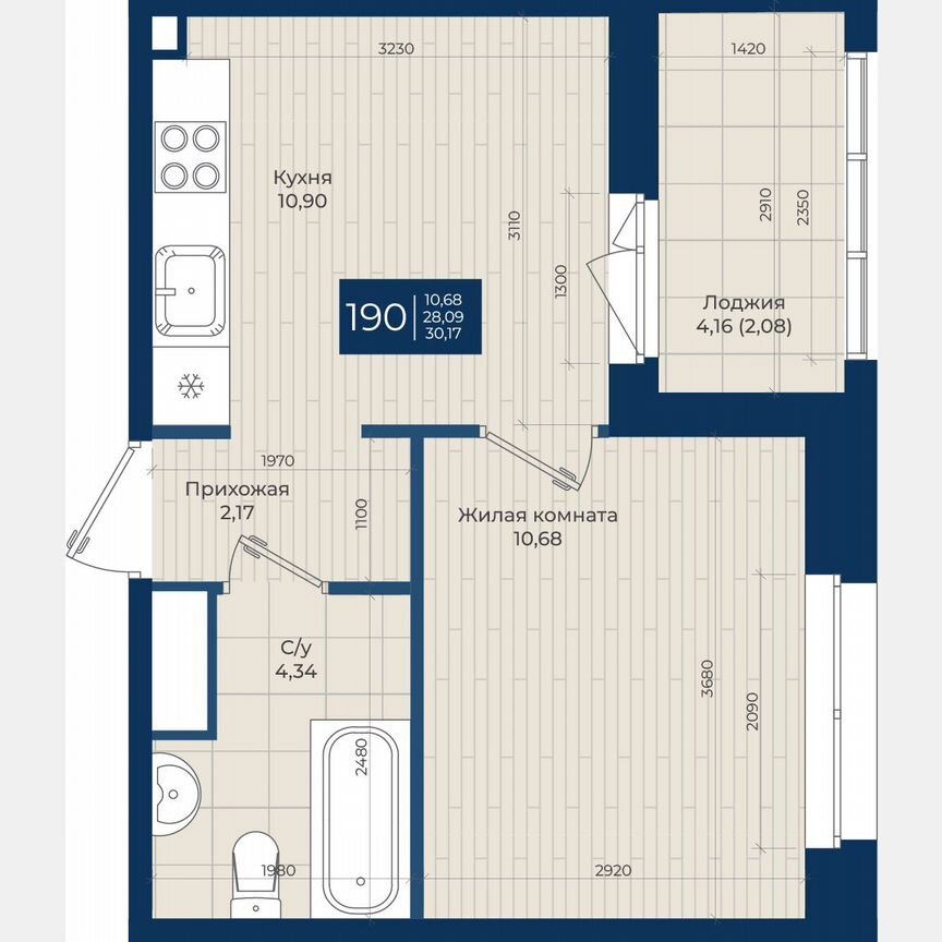 1-к. квартира, 30,2 м², 4/12 эт.