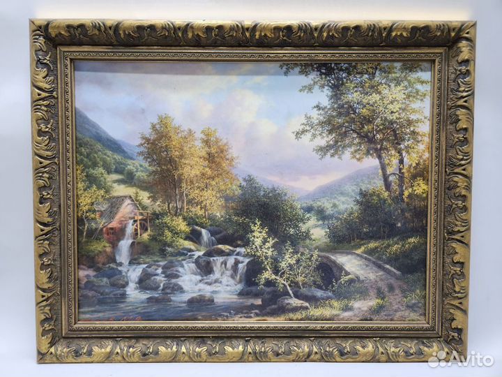 Две репродукции Виды природы Озеро и лебеди. Мельн