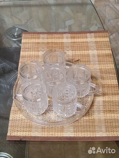 Поднос и кружки из СССР, хрусталь