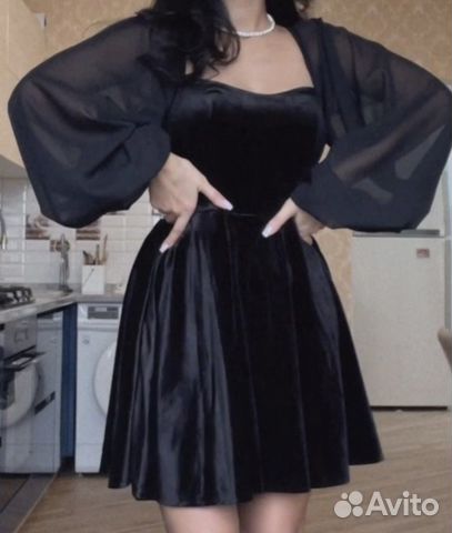 Платье черное бархатное 40-42