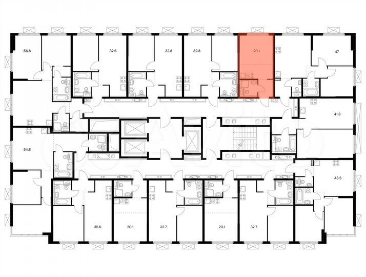 Квартира-студия, 20,1 м², 7/19 эт.