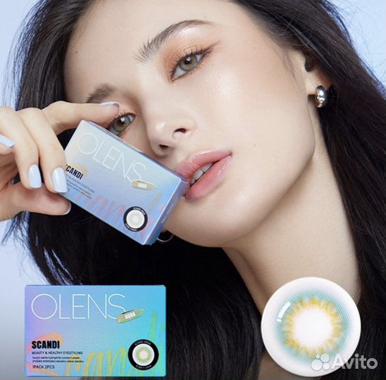 Корейские цветные линзы olens scandi aqua -1,75