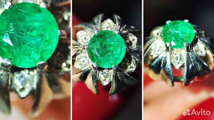 Кольцо с уральским изумрудом 0,34ct, 18,5р-р, s925