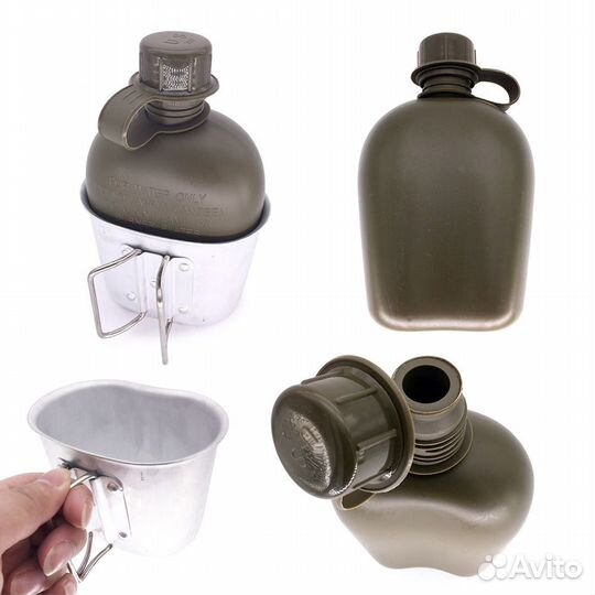 Фляга пластик nato с котелком 1л. в чехле (микс)