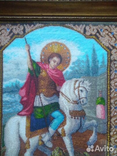 Икона Св.Георгия Победоносца, вышита бисером