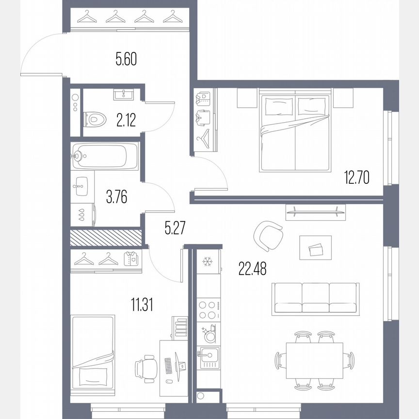 2-к. квартира, 63,2 м², 4/10 эт.