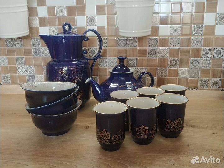 Синяя посуда с позолотой кобальт новая и б/у