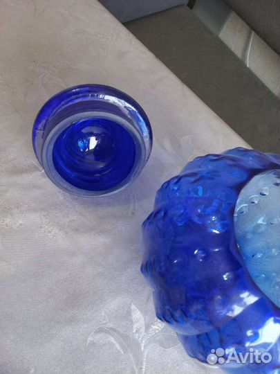 Ваза салатница конфетница цветное синее стекло
