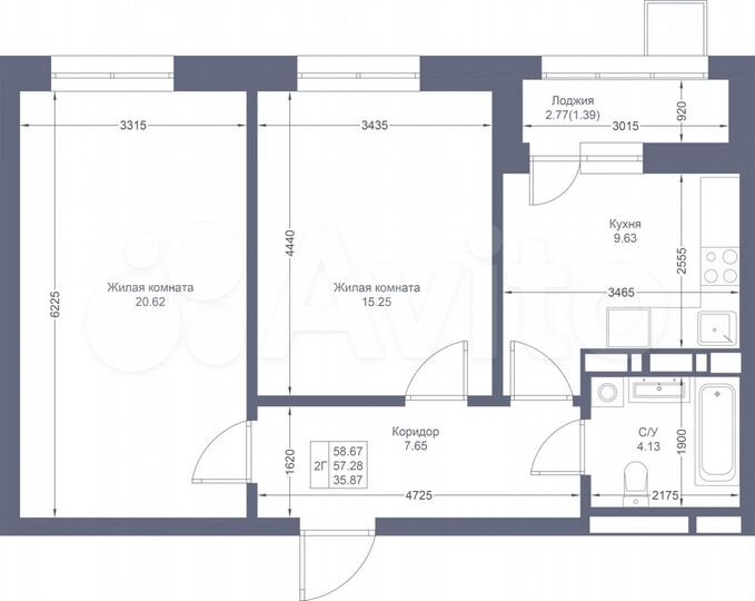 2-к. квартира, 58,7 м², 17/17 эт.