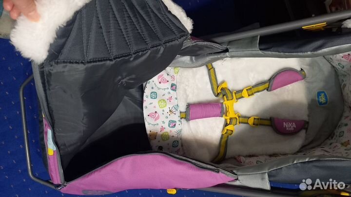 Санки коляска Ника 7-2 меховые на 6 колесах