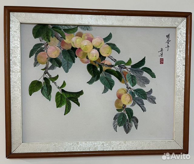 Картина, вышитая гладью на шелке, корейская
