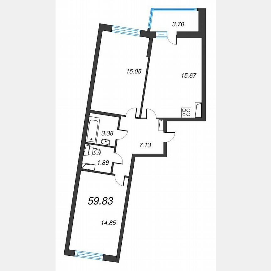 2-к. квартира, 61,7 м², 5/22 эт.