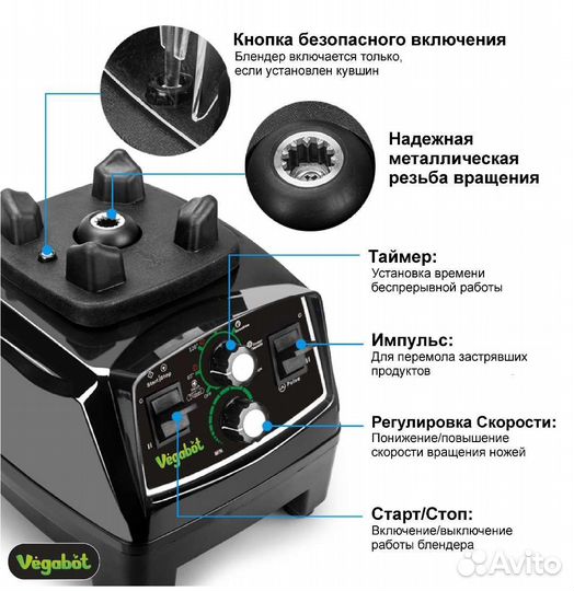 Мощный промышленный блендер 2200Вт